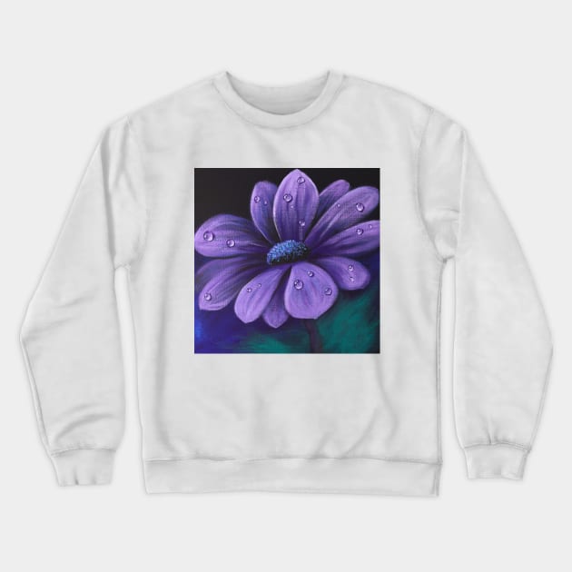 aesthetic spring flower painting  rain drops purple daisy flower Crewneck Sweatshirt by Tina